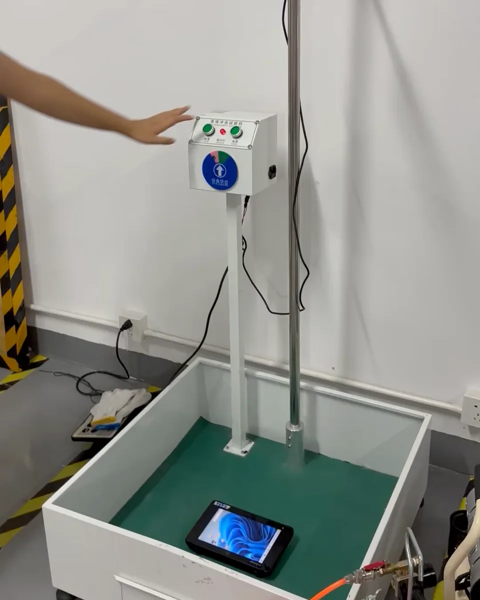Aicotek test station: a tablet PC on the platform of a drop-test rig
